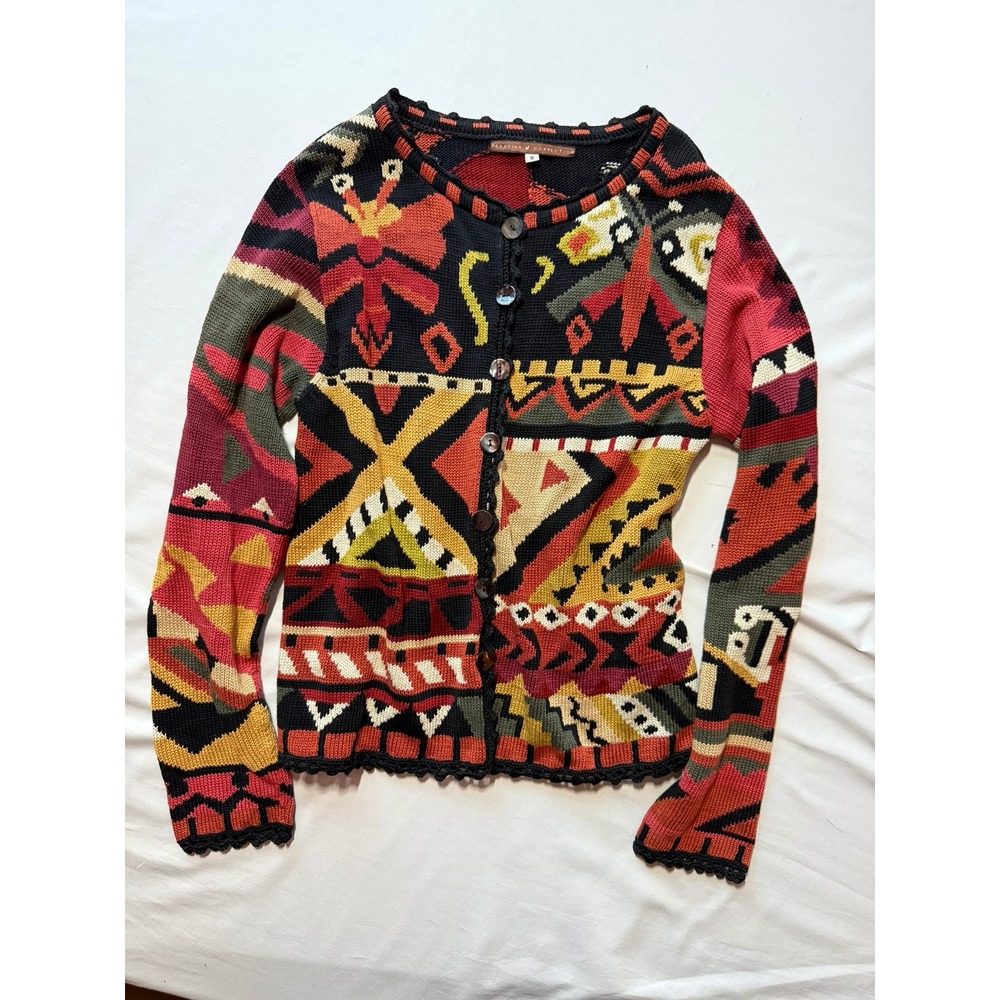 VERY RARE Peruvian Connection Pima Cotton Abstract Butterfly Cardigan Sweater